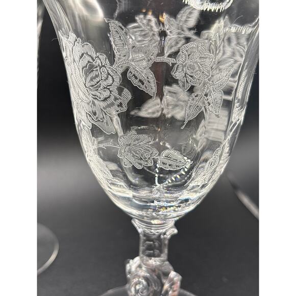 Heisey Waverly Rose Fine crystal Water/Wine Goblets Set of Three Vintage 40s/50s - Picture 3 of 7